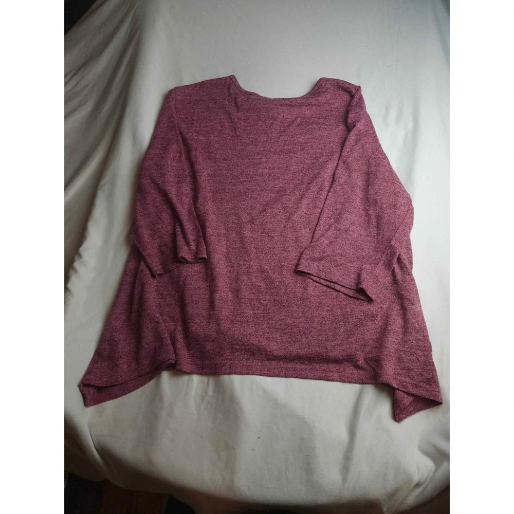 Southern Lady Womens 2X Berry Pink Heathered Sharkbite Hem 3/4 Sleeve Top